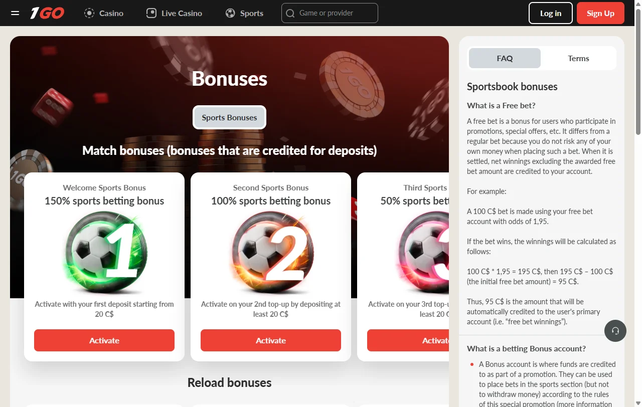 1Go Casino Spielelobby mit rund 7