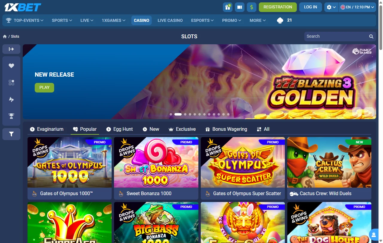 Spielekatalog von 1xBet Casino mit über 7