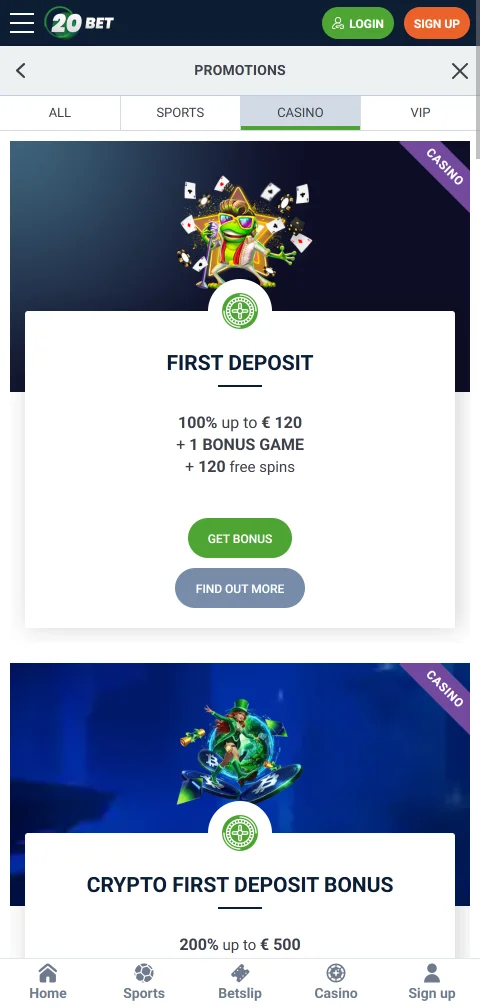 20bet Casino Kasse mit Visa, Skrill, Jeton und Kryptowährungen für Schweizer Konten