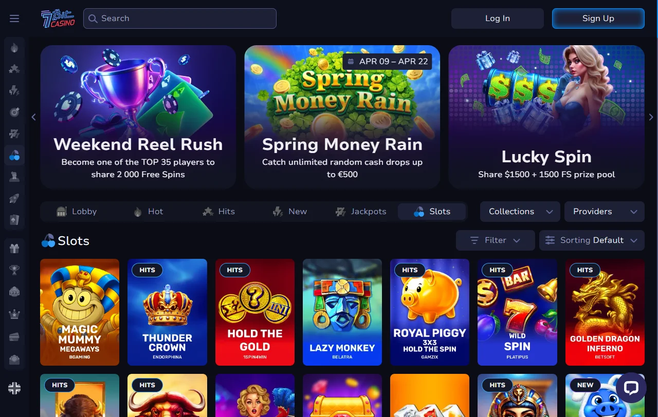 Startseite von 7Bit Casino mit Überblick über Spiele, Aktionen und Konto