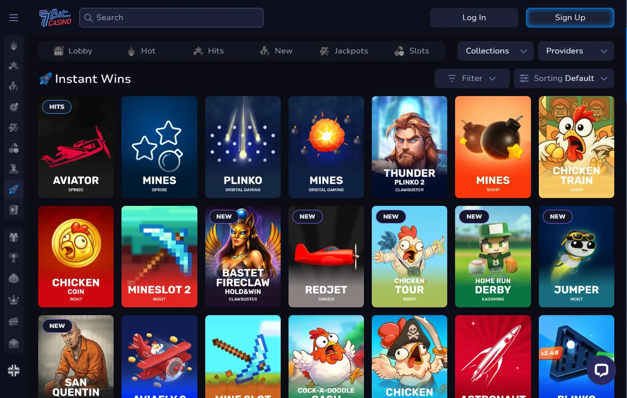 Spielebibliothek von 7Bit Casino mit Slots und Live-Tischen von Evolution