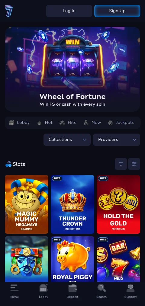 7Bit Casino als Web-App auf dem Smartphone mit mobiler Lobby
