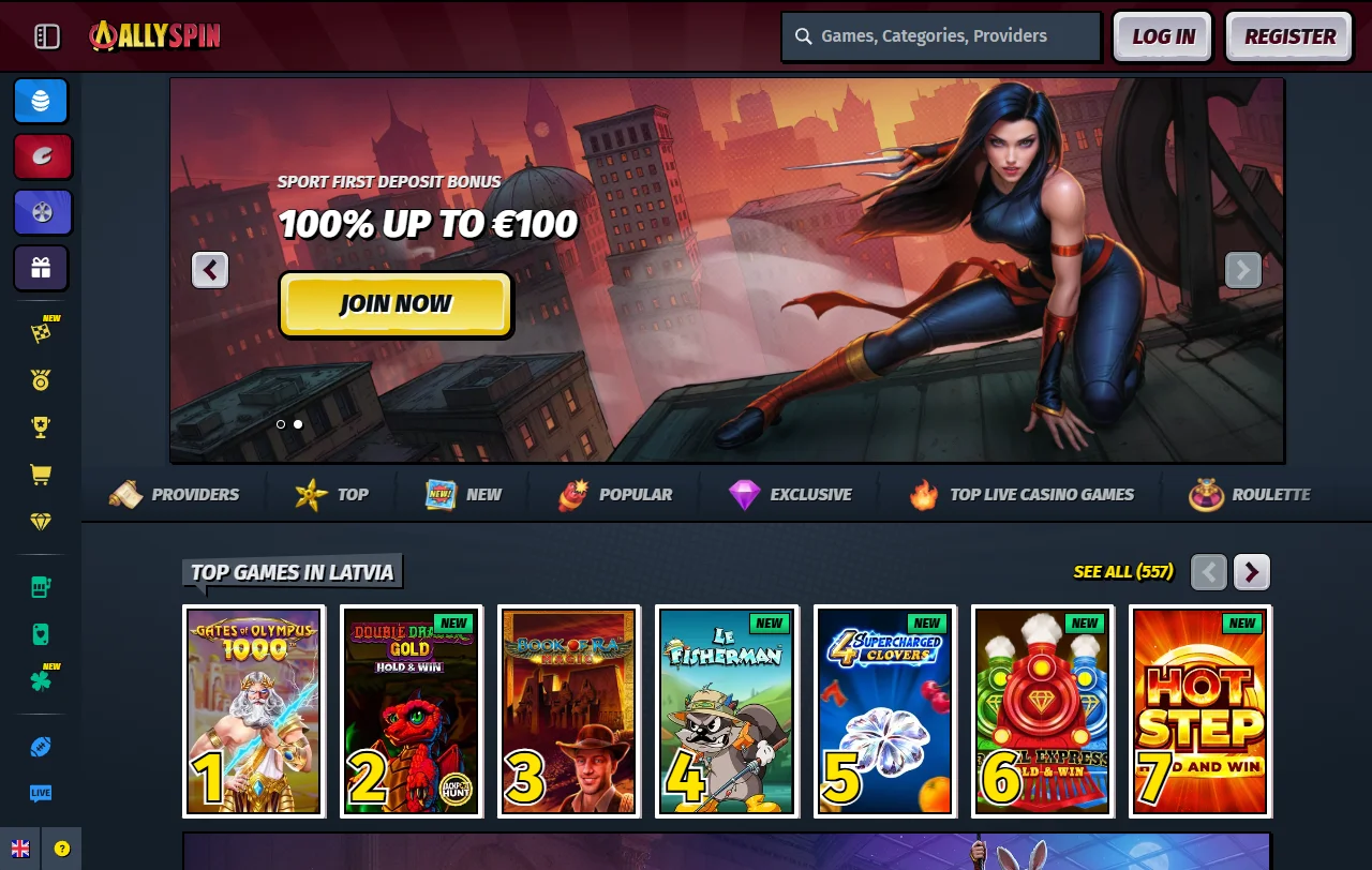 Allyspin Casino Überblick für Spieler aus der Schweiz mit Lobby und Kontobereich