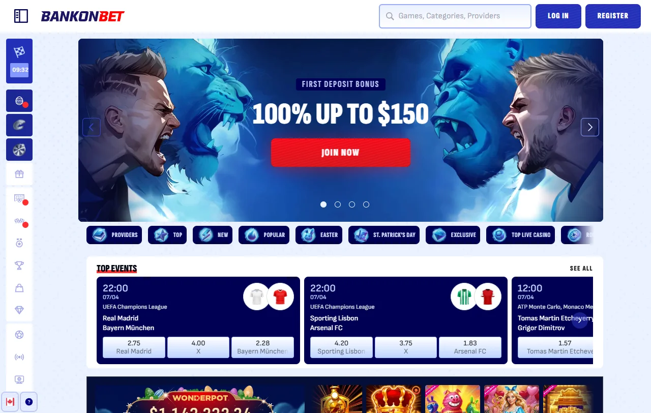 Überblick über BankonBet Casino mit Casino und Sportwetten in einem Konto