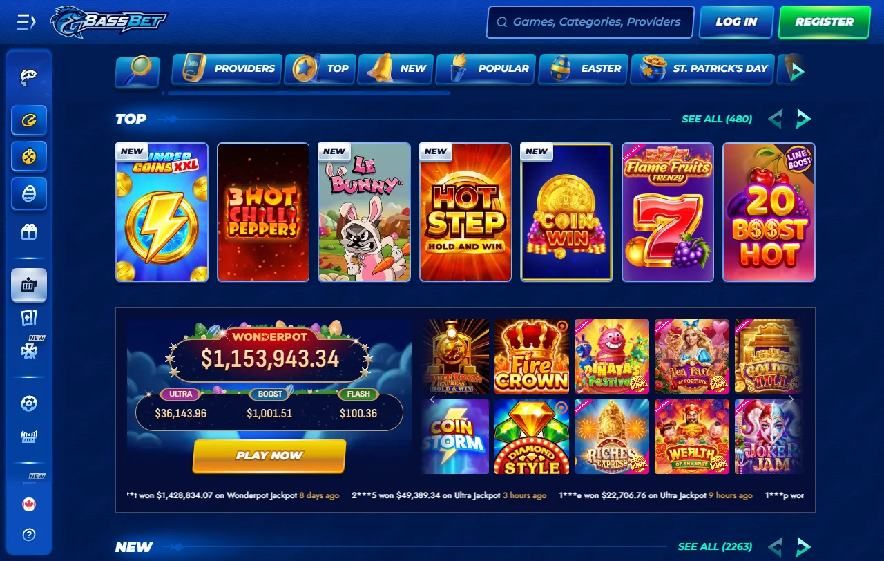 BassBet Casino Spielangebot mit Slots von Pragmatic Play und Play