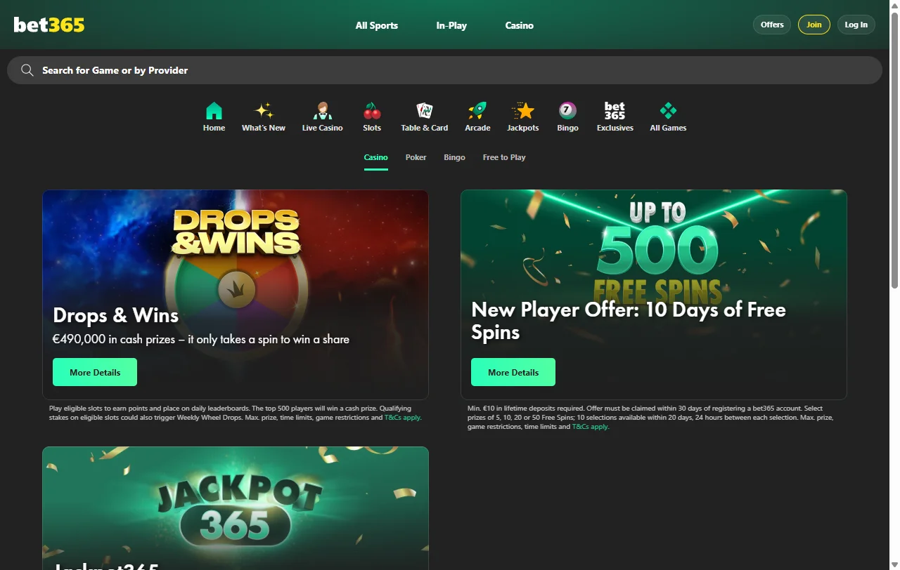 Neukundenangebot von bet365 Casino mit bis zu 500 Free Spins im britischen Markt