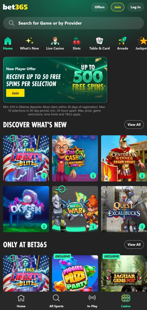 bet365 Casino in der mobilen App für iOS und Android