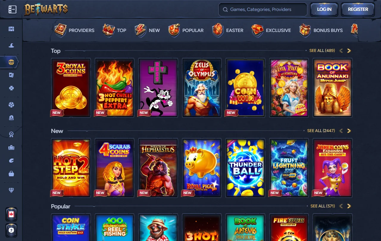 Spielkatalog von Betwarts Casino mit Slots von Pragmatic Play und Play