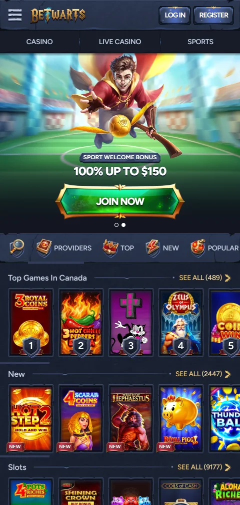 Betwarts Casino im mobilen Browser auf dem Smartphone mit Live-Casino