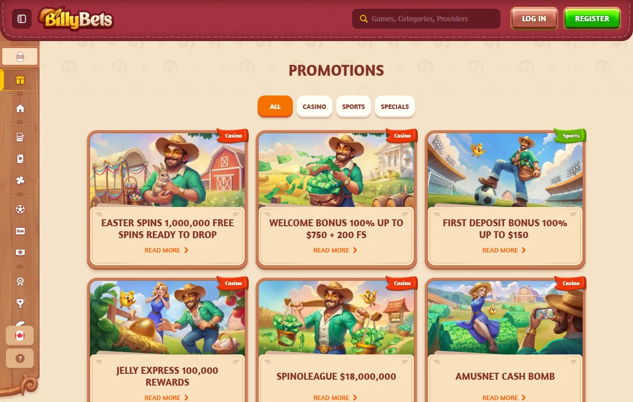 BillyBets Casino Willkommensbonus mit 100 % bis CHF 550 und 200 Free Spins