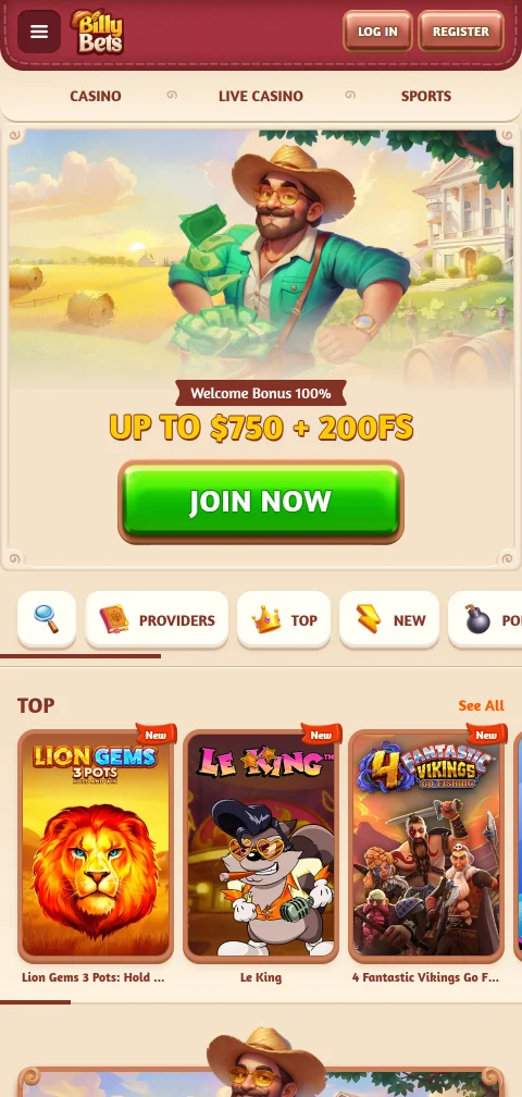 BillyBets Casino im mobilen Browser als Web-App auf dem Smartphone