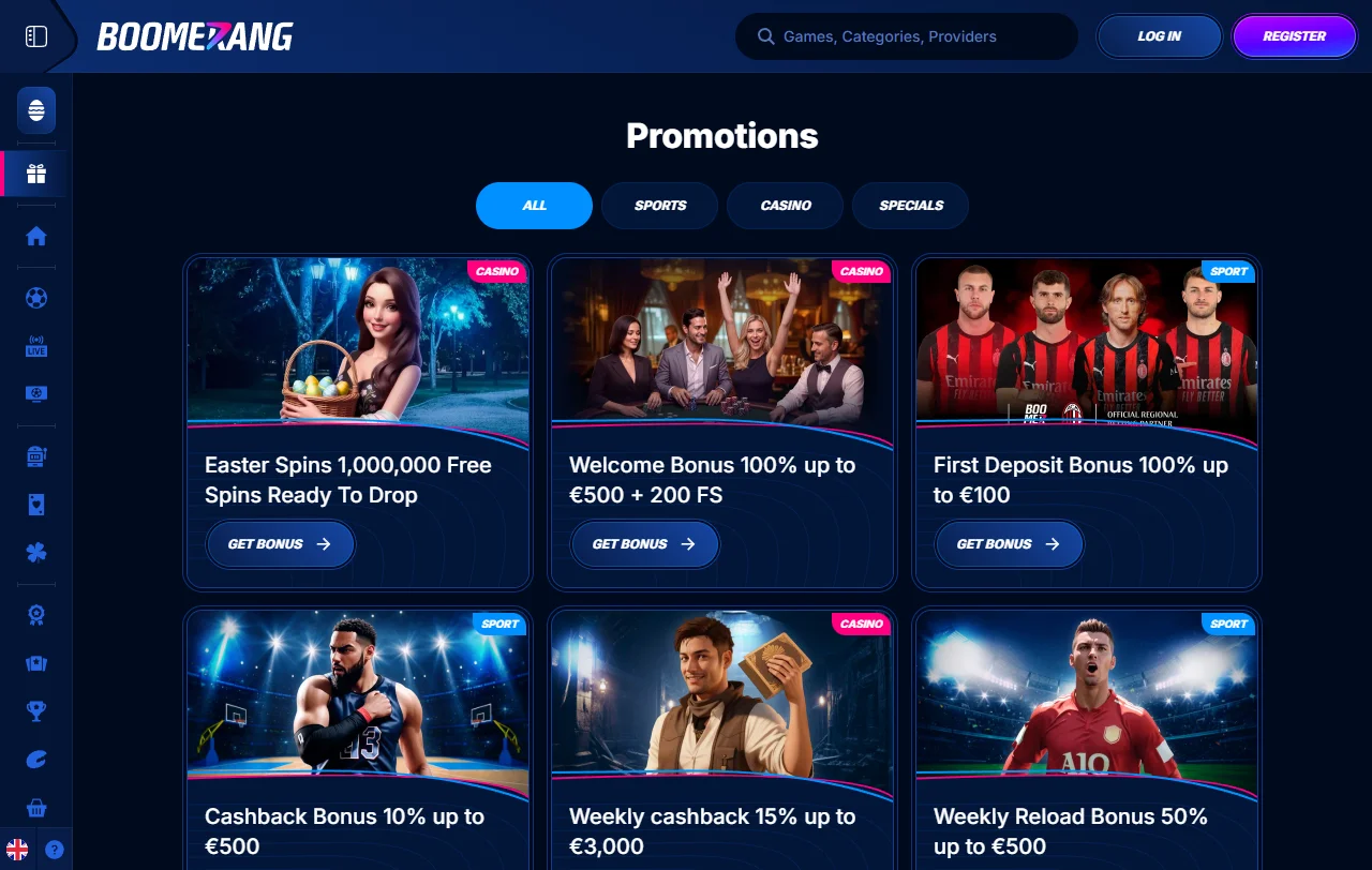 Spielebibliothek von Boomerang Casino mit Slots von Play