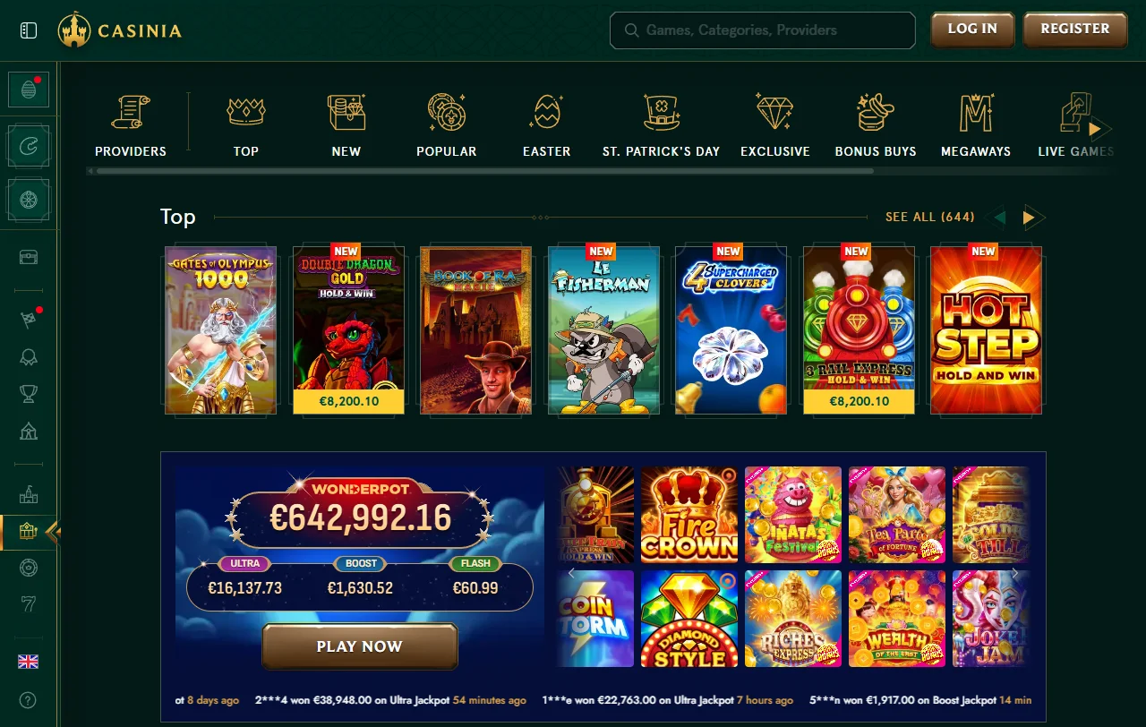 Willkommensbonus von Casinia Casino: 100 % bis CHF 550 und 200 Freispiele