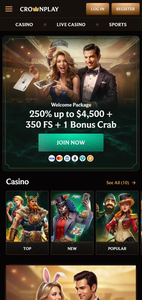 CrownPlay Casino mobil im Browser ohne native App, mit allen 96 Anbietern