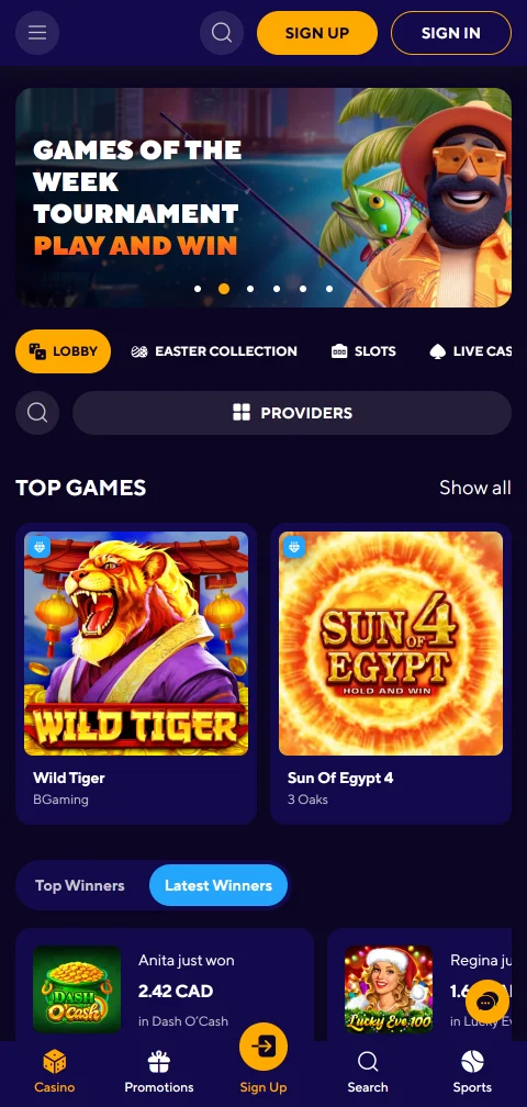 Dazard Casino im mobilen Browser auf dem Smartphone ohne native App