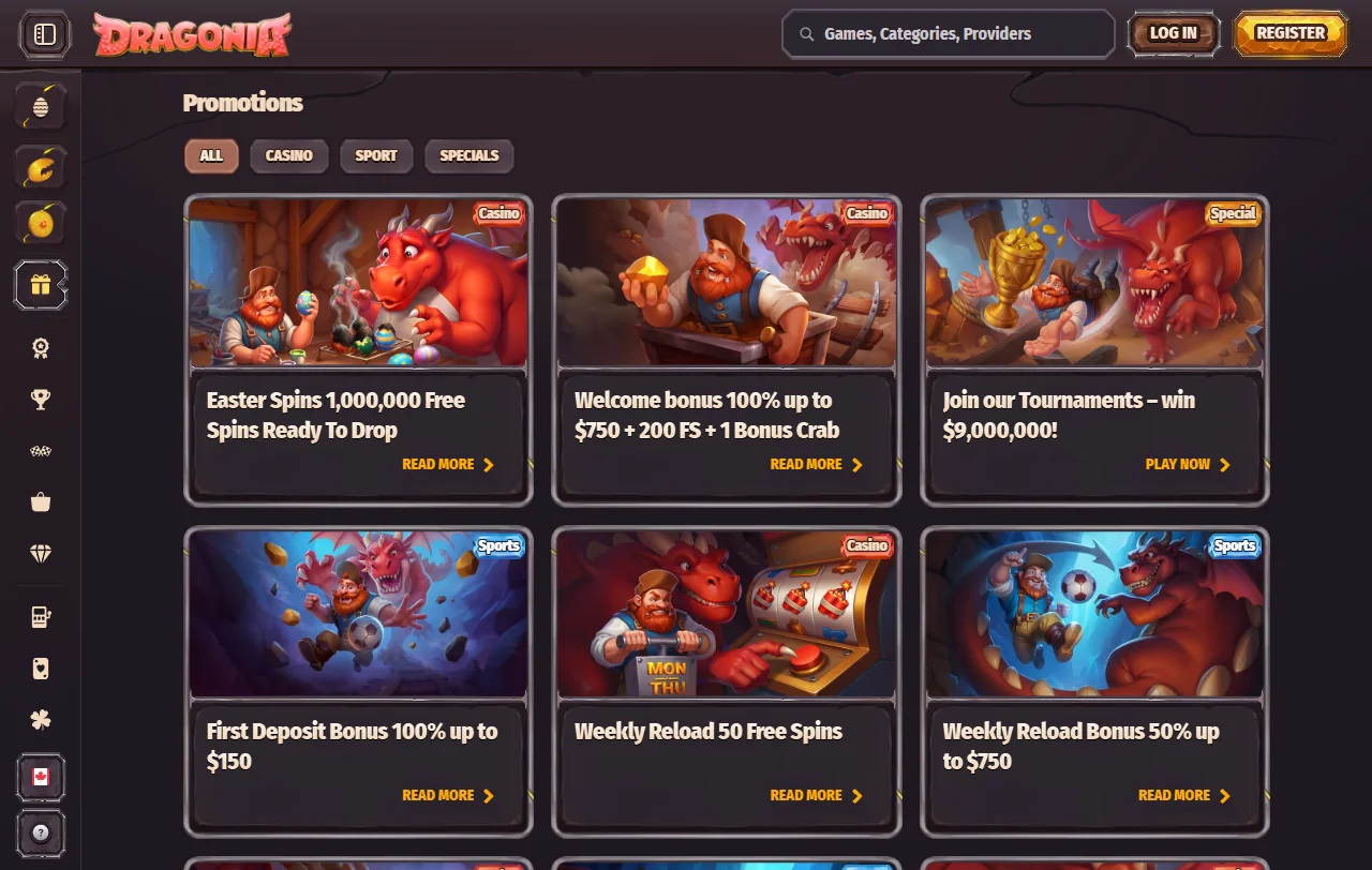 Dragonia Casino Spielbibliothek mit über 8