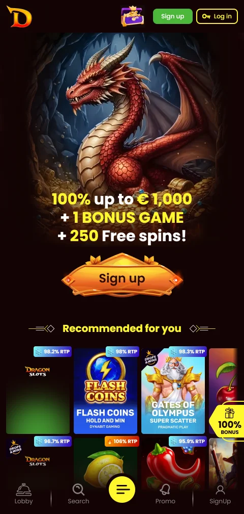 DragonSlots Casino auf dem Smartphone über die mobile Website ohne native App