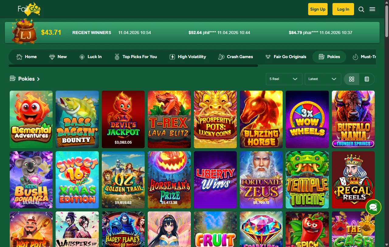 Fair Go Casino Willkommenspaket mit fünf Einzahlungsstufen und Code WELCOME