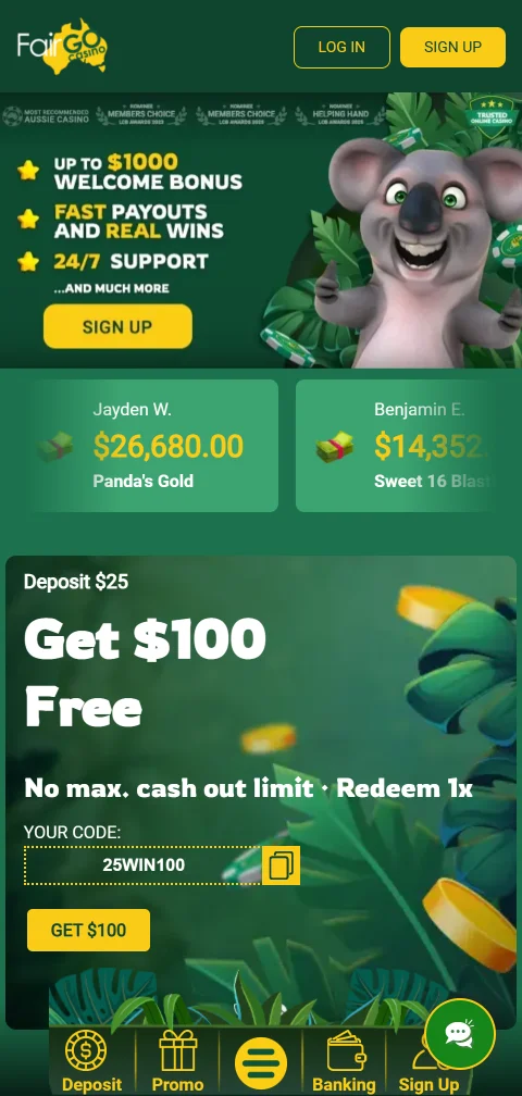 Fair Go Casino im mobilen Browser unter iOS und Android ohne App