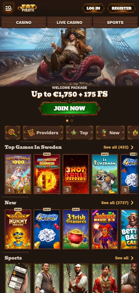 Fat Pirate Casino im mobilen Browser mit Live-Tischen von Evolution