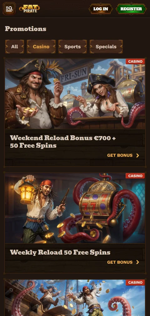 Kassenbereich von Fat Pirate Casino mit Franken, Karten und Kryptowährungen