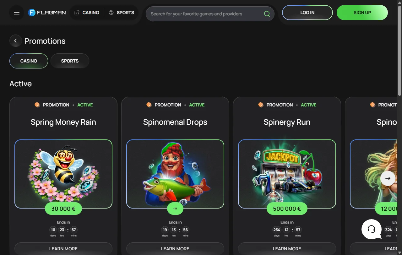 Spielkatalog von Flagman Casino mit Slots von Pragmatic Play und Play