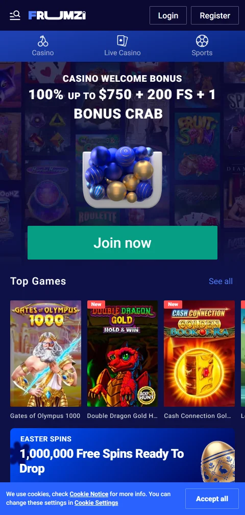 Frumzi Casino im mobilen Browser ohne native App für iOS und Android