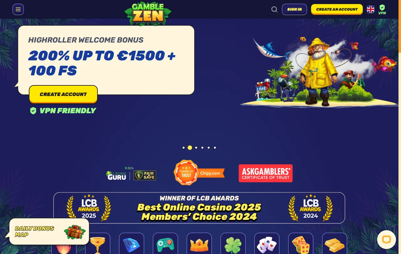 Gamblezen Casino Startseite mit Curaçao-Lizenz und über 3