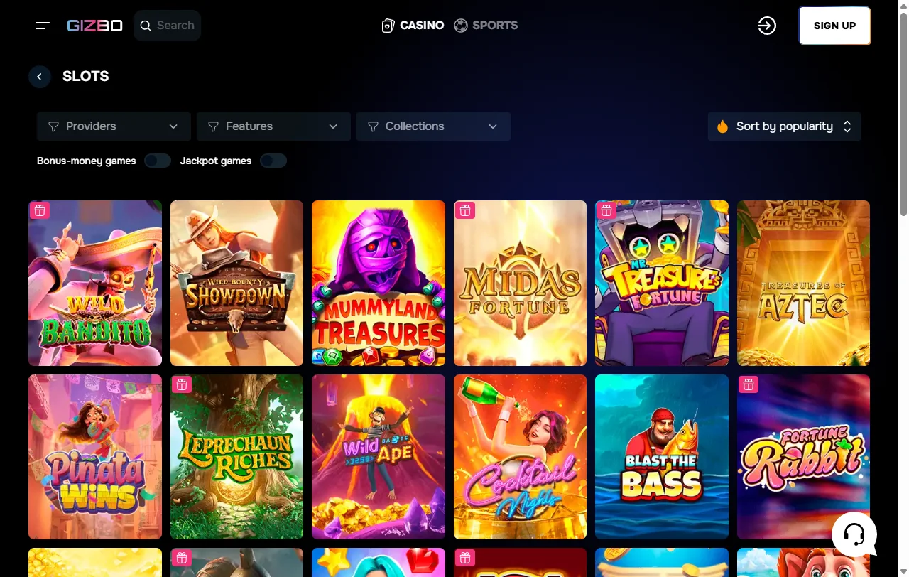 Willkommenspaket von Gizbo Casino mit 150 % bis CHF 600 und Free Spins