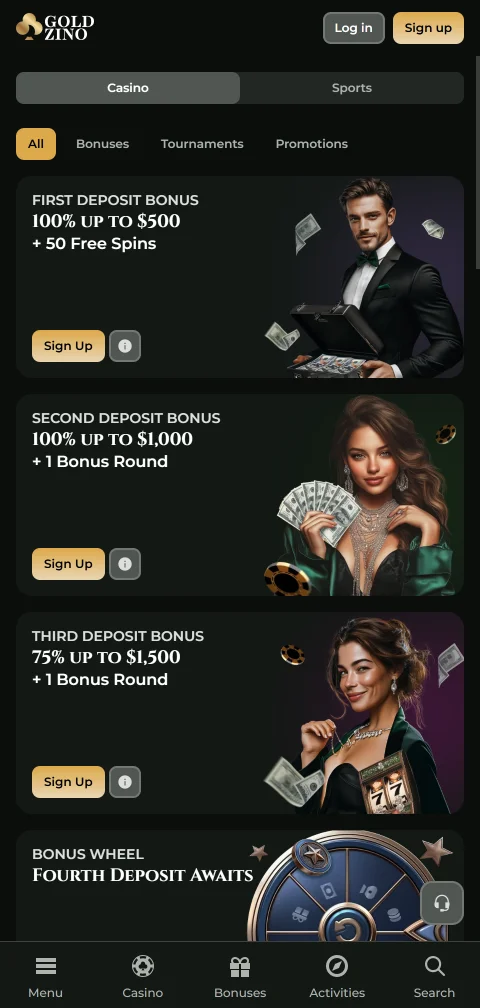 Kassenbereich von Goldzino Casino mit Krypto-Auszahlung und Kartenzahlung