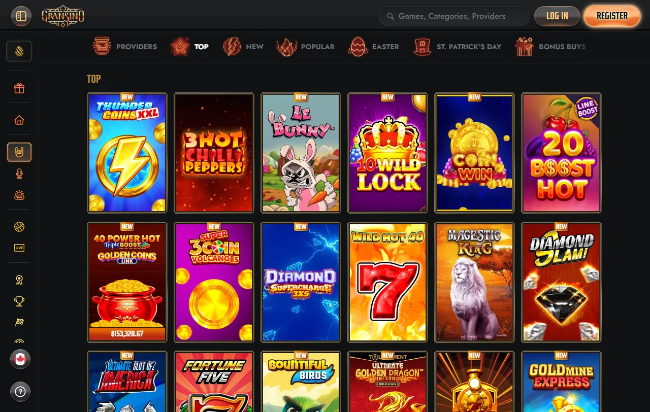 Gransino Casino Spielauswahl mit über 4