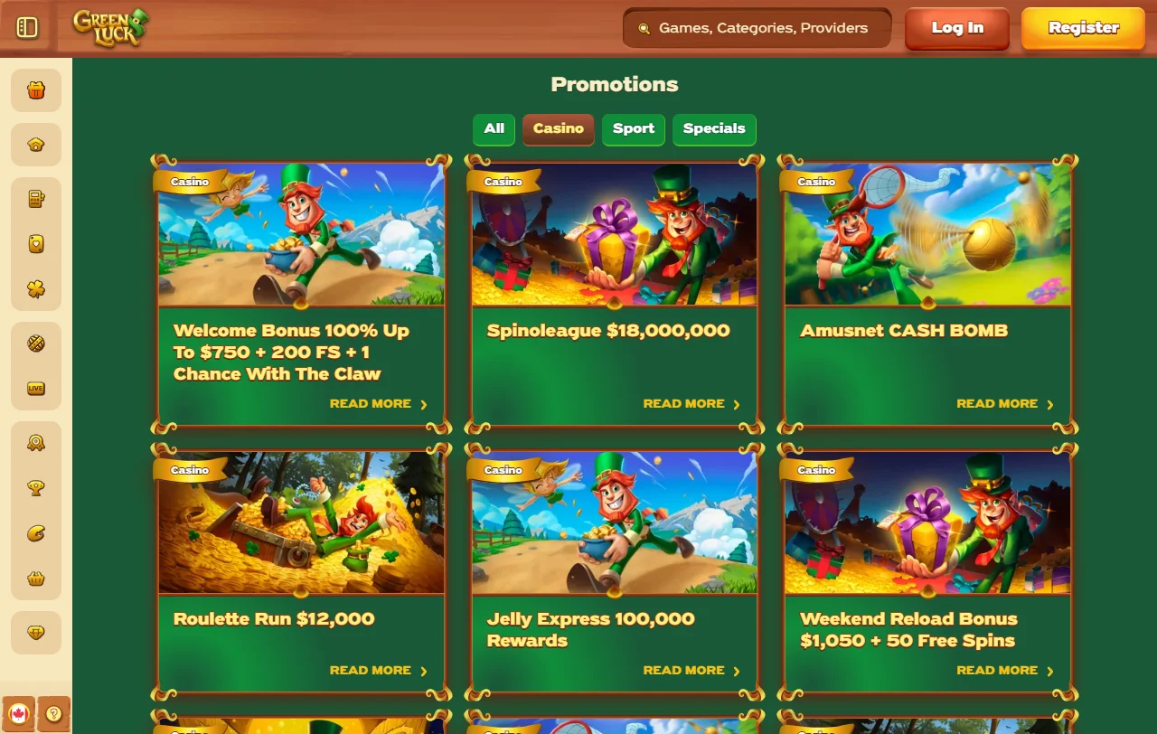 Spielbibliothek von GreenLuck mit Slots, Jackpots und Live-Tischen bekannter Studios