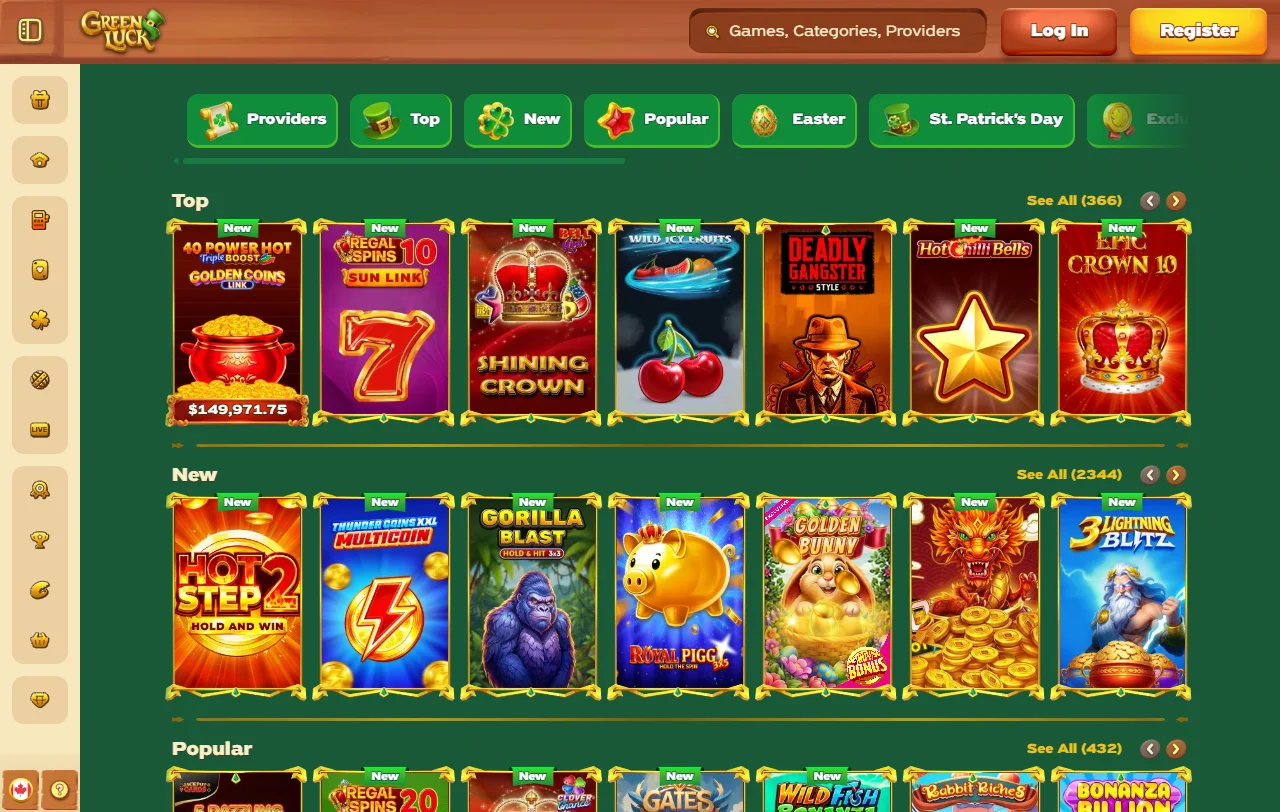 Willkommensbonus von GreenLuck mit Free Spins, Wagering und Bonus Crab