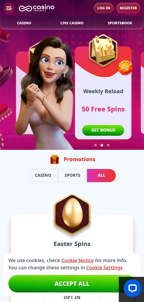 Mobile Browser-Version von Infinity Casino auf dem Smartphone ohne native App