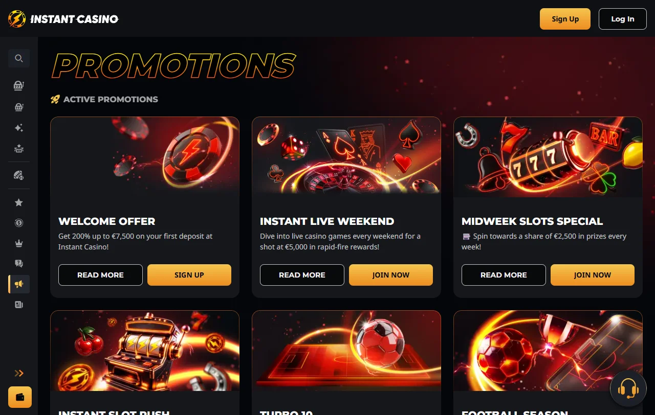 Spielauswahl bei Instant Casino mit Slots von Pragmatic Play und Hacksaw Gaming