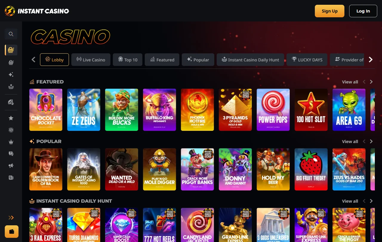 Willkommensbonus von Instant Casino mit 200 % und Freigabe in vier Tranchen