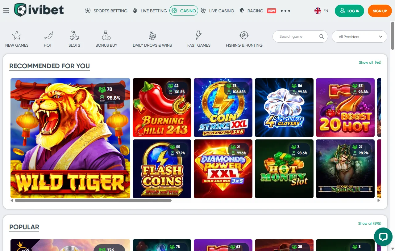 Ivibet Casino Spielbibliothek mit Slots von Pragmatic Play und Hacksaw Gaming