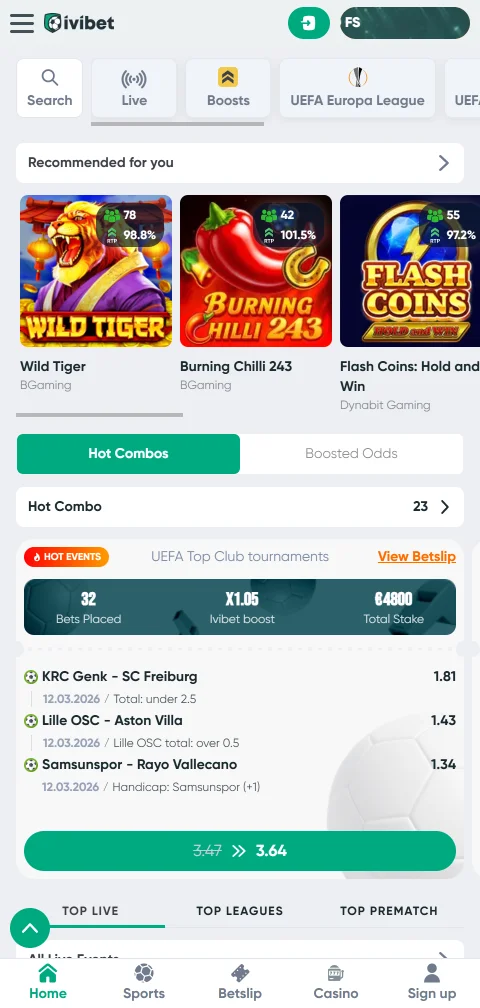 Ivibet Casino mobile Browser-Version mit Live-Wetten und Spielen