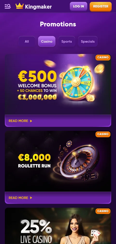 Kasse von Kingmaker Casino mit Karten, E-Wallets und Kryptowährungen für Einzahlungen