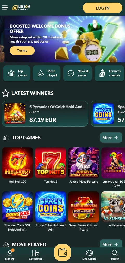 Lemon Casino App für Android und iOS mit mobiler Spiellobby