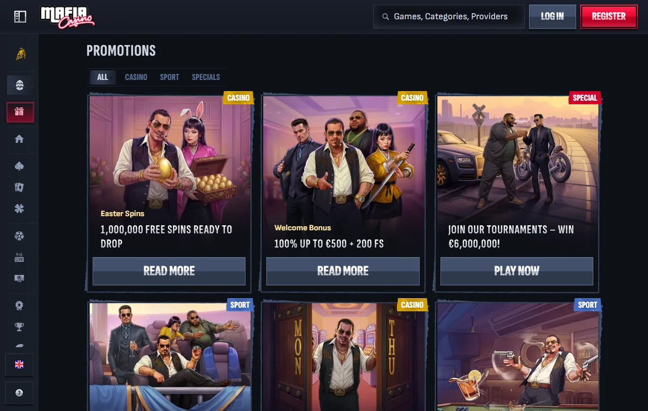 Willkommensbonus von Mafia Casino mit 100 % und 200 Free Spins