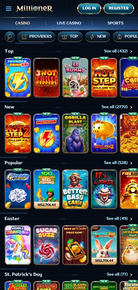 Kasse von Millioner Casino mit Einzahlungs- und Auszahlungsmethoden für Schweizer Konten