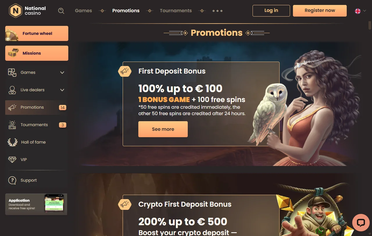 Willkommensbonus von National Casino mit Free Spins und Umsatzbedingungen