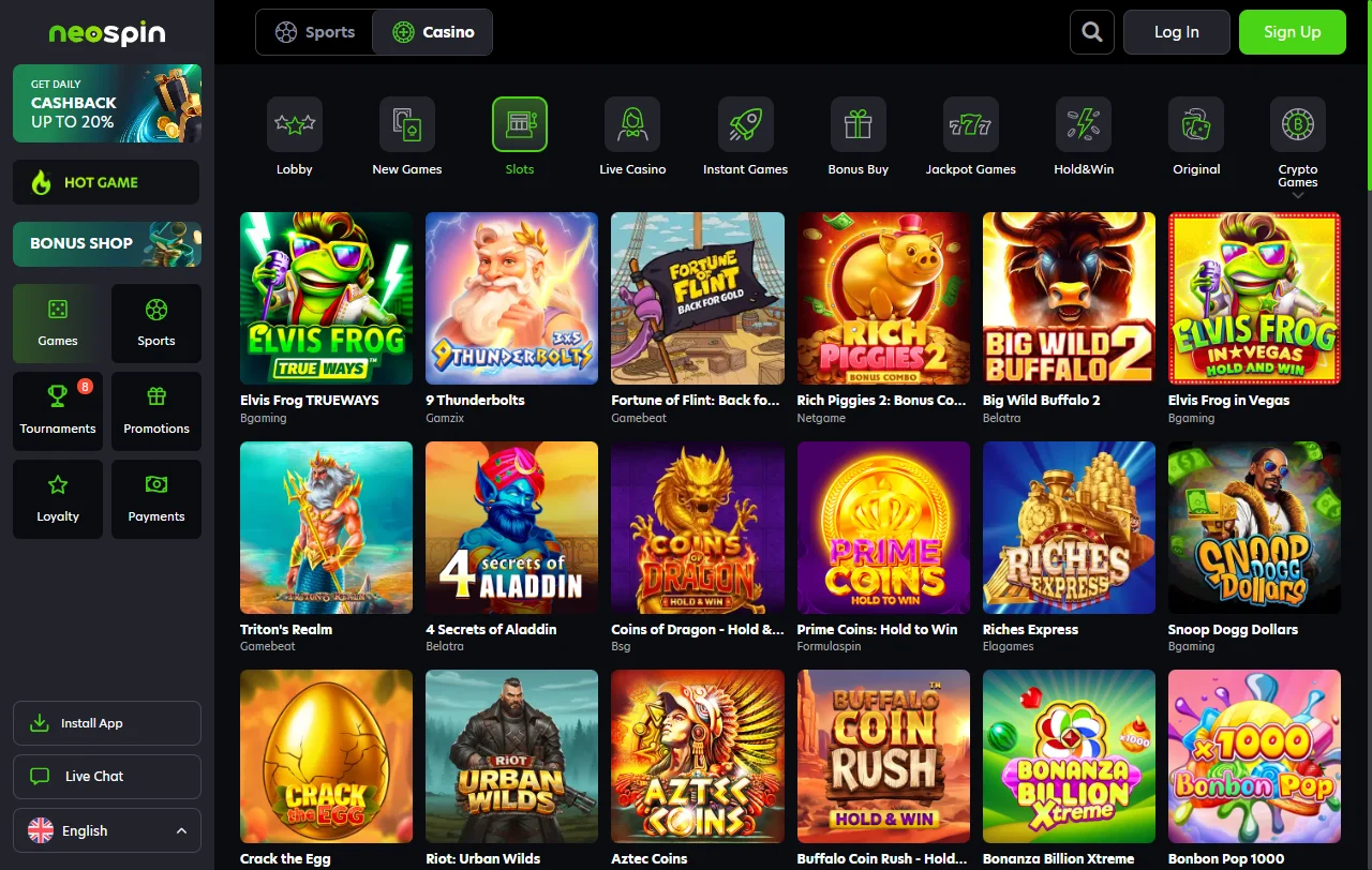 Slots und Live-Tische von Pragmatic Play und Evolution bei Neospin Casino