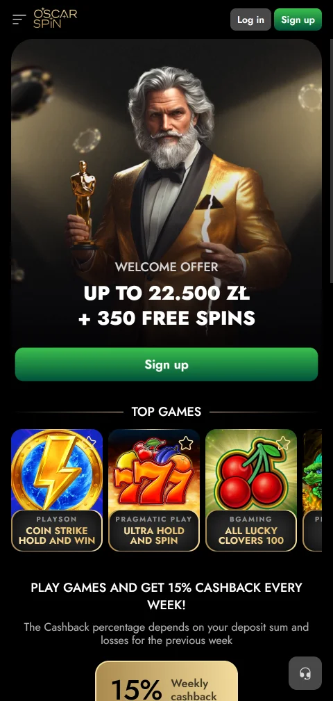 Oscarspin Casino im mobilen Browser mit Zugang zu Kasse und VIP-Bereich