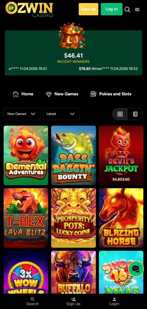 Ozwin Casino im mobilen Browser auf dem Smartphone ohne native App