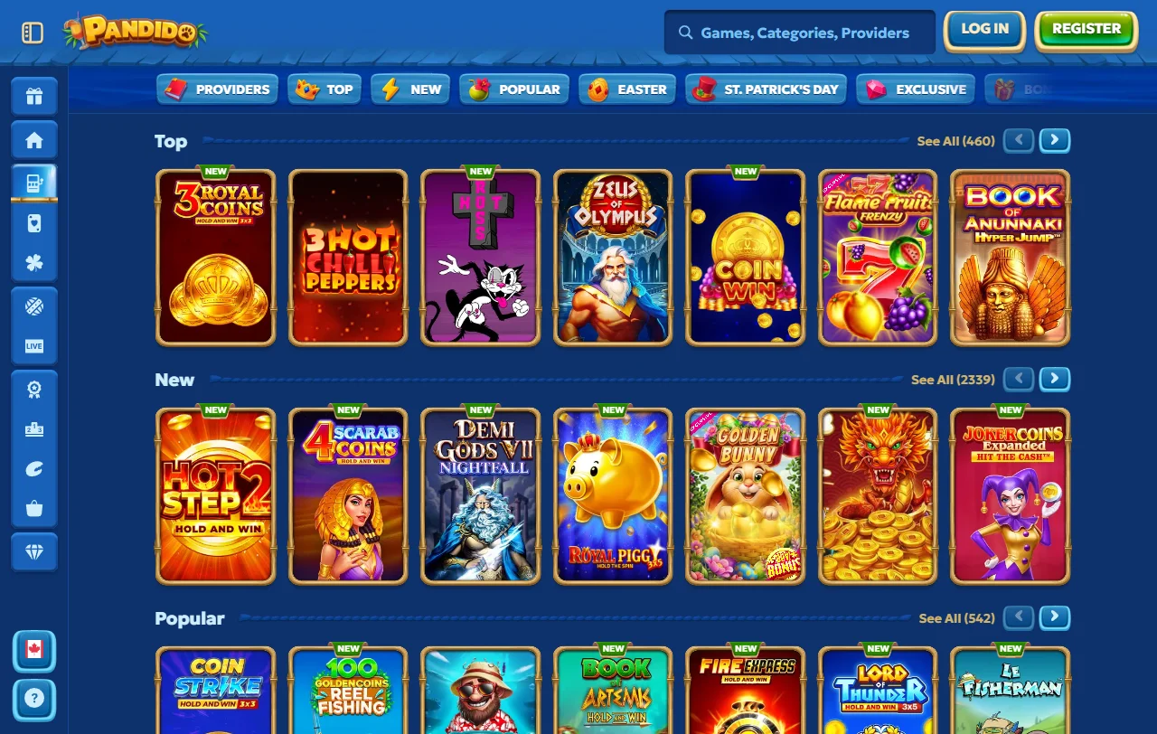 Willkommensbonus von Pandido Casino mit 100 % bis 550 CHF und 200 Free Spins