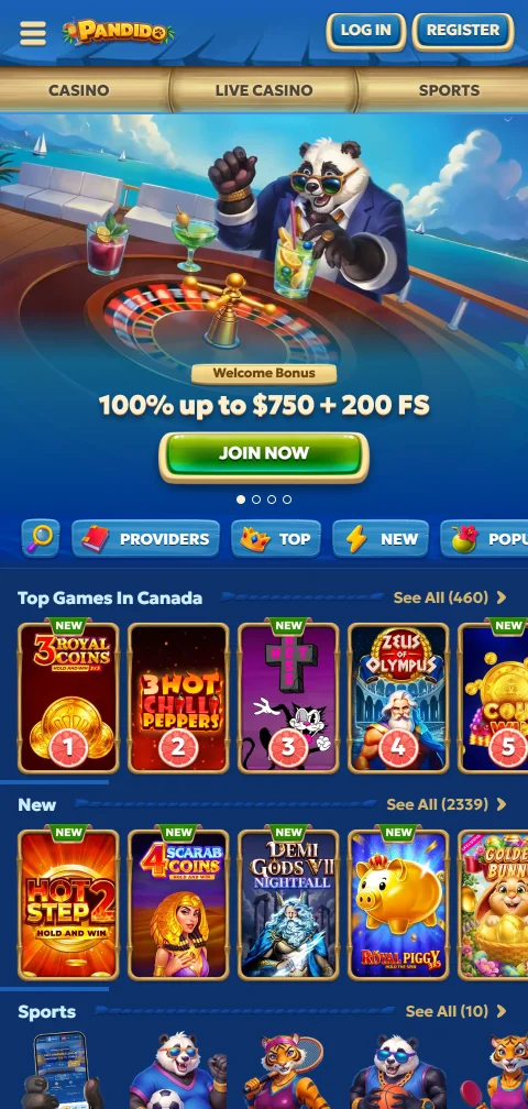 Pandido Casino im mobilen Browser ohne native App für iOS und Android