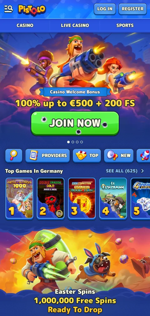 Mobile Browser-Version von Pistolo Casino mit Live-Tischen von Evolution