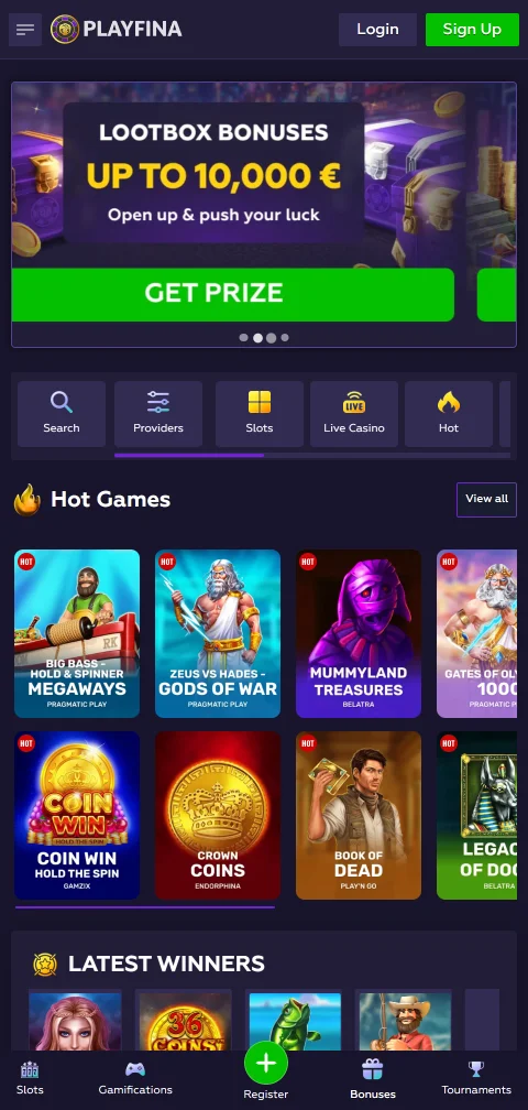 Playfina Casino im mobilen Browser ohne native App für iOS und Android